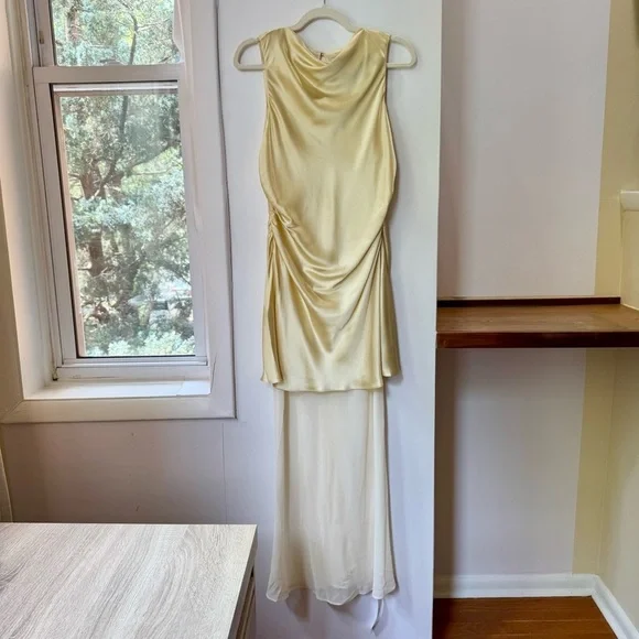NWT Reformation Logan Silk Dress Long Maxi Wedding Sleeveless in Blonde Yellow 8